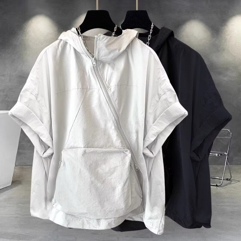 Men’s Summer Zipper Design Hooded Short-sleeved T-shirt