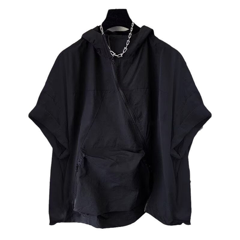 Men’s Summer Zipper Design Hooded Short-sleeved T-shirt