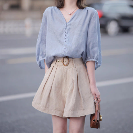 Loose And Comfortable Yellow Shirt For Women - Blue / S