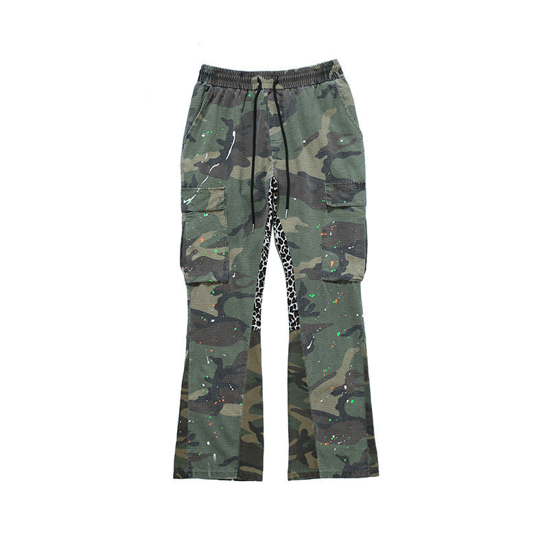 American Casual European And American High Street Guard Pants Camouflage Flared Pants Straight Trousers - M