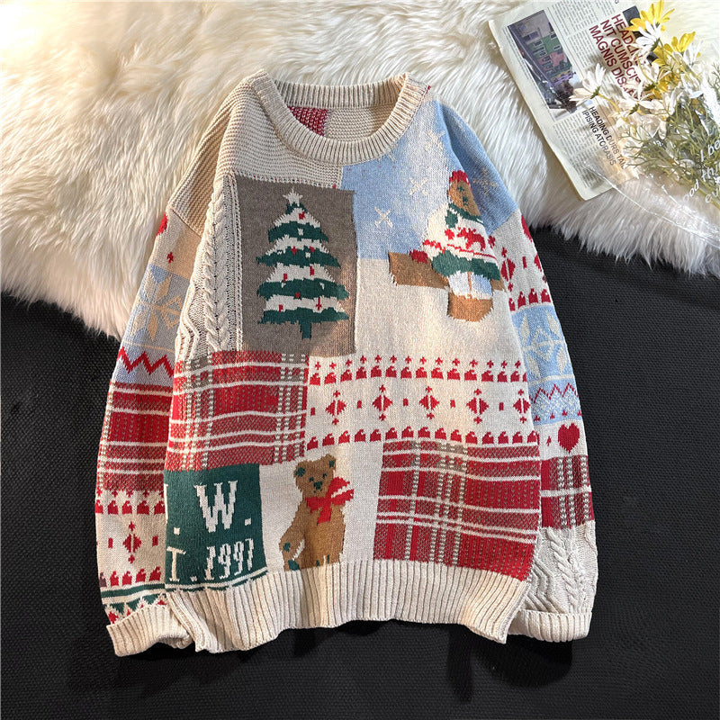 Sweater Men’s Ins Trendy Round Neck Japanese-style Retro Hong Kong Style