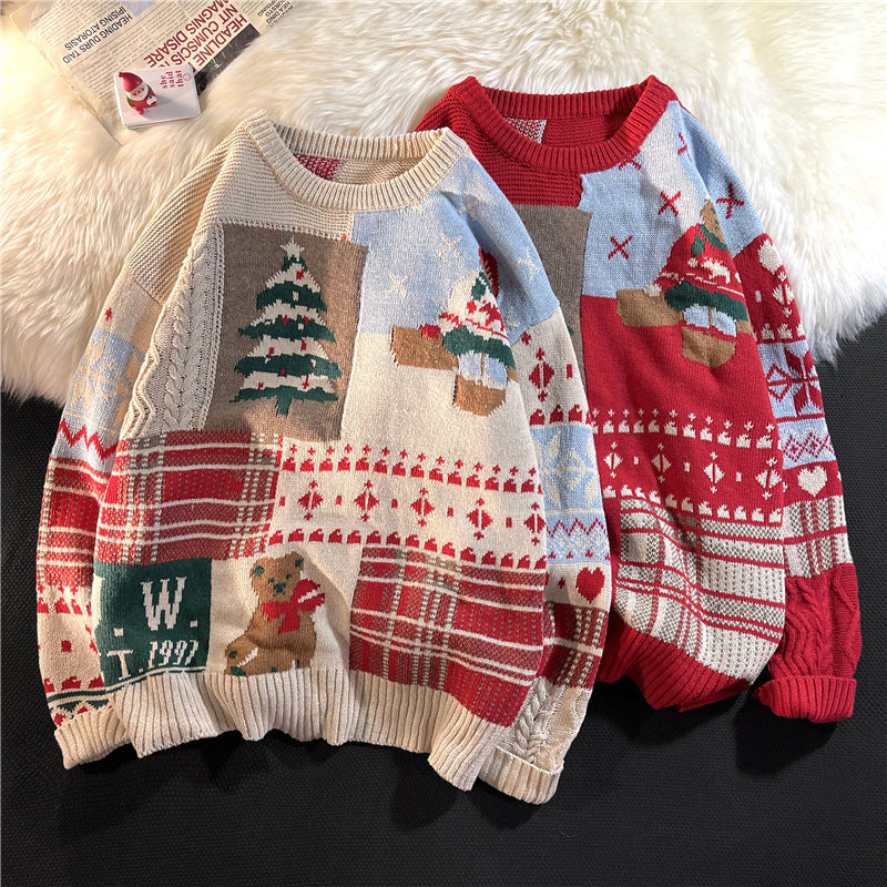 Sweater Men’s Ins Trendy Round Neck Japanese-style Retro Hong Kong Style