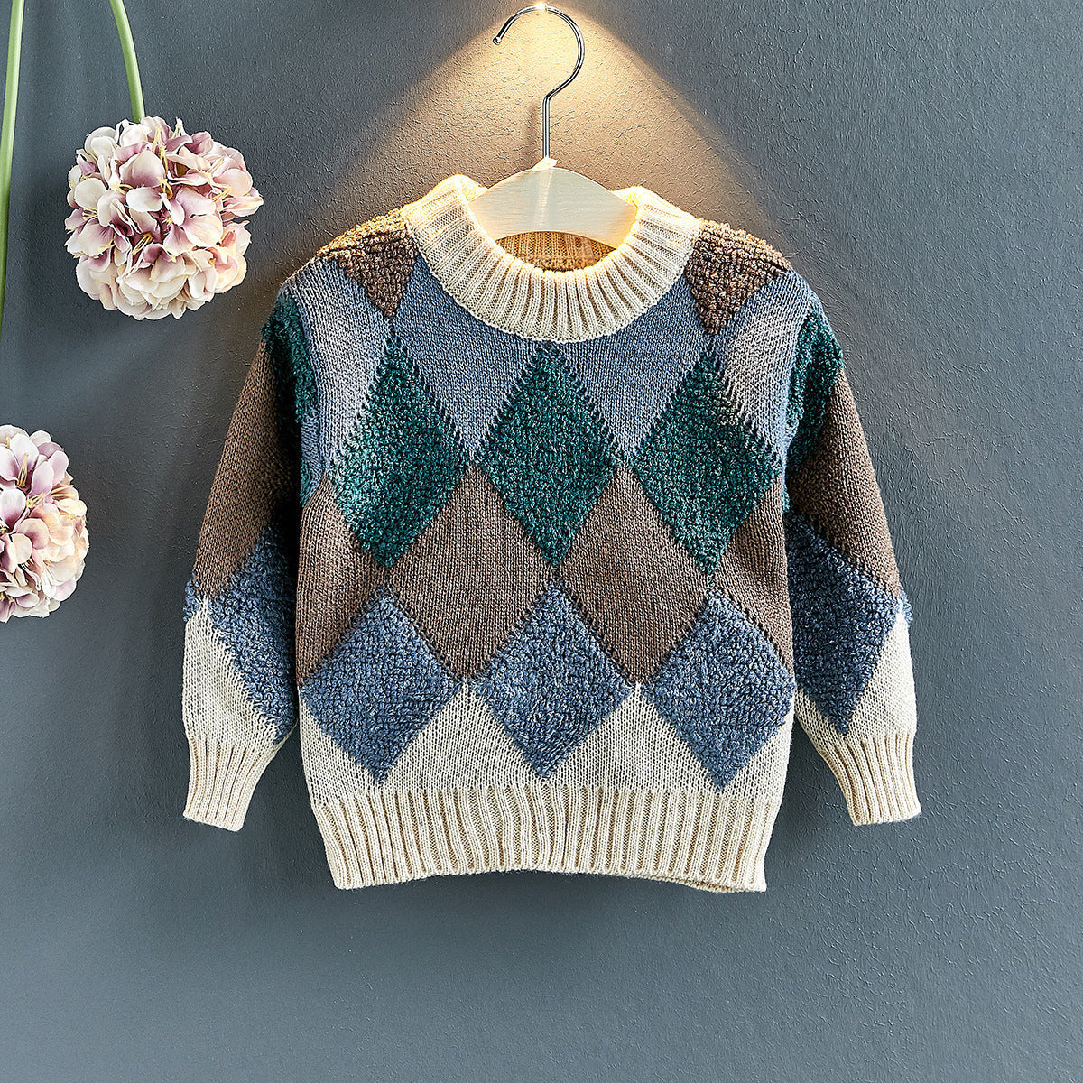 Girls Casual Fashion Pullover Sweater Plaid - White / Without velvet / 100cm