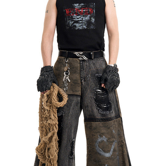 Camouflage Stitching Machete Jeans Men’s European And American
