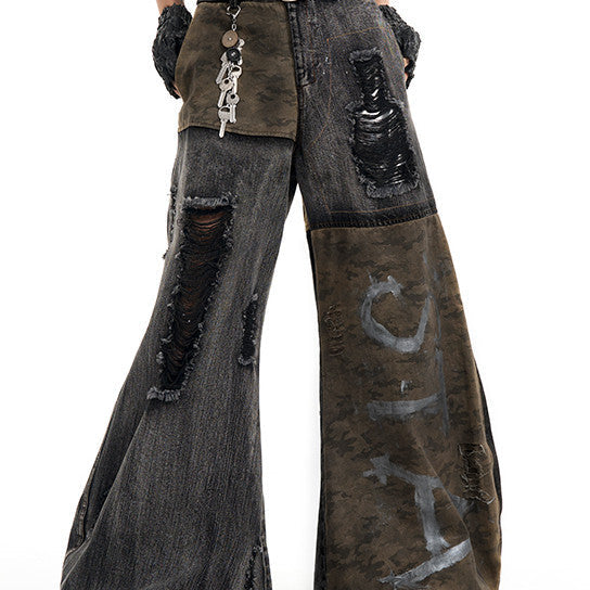 Camouflage Stitching Machete Jeans Men’s European And American