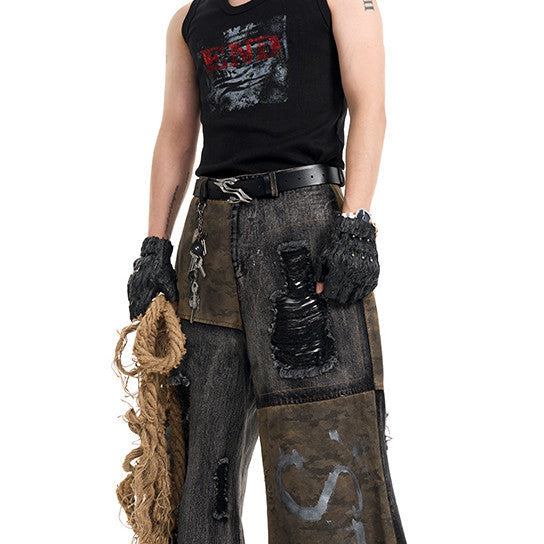 Camouflage Stitching Machete Jeans Men’s European And American