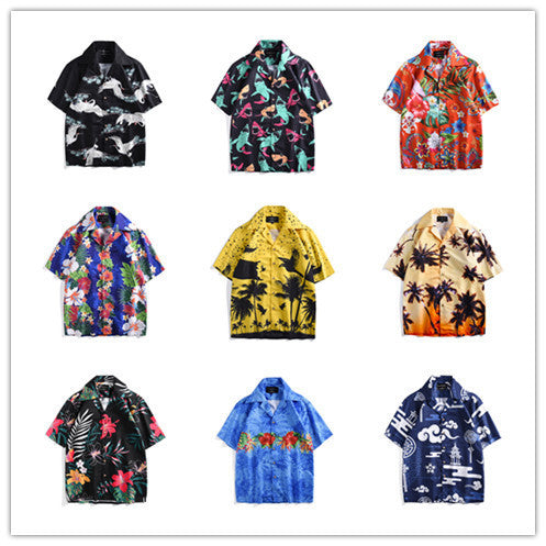Printed cardigan short shirt beach couple short lining