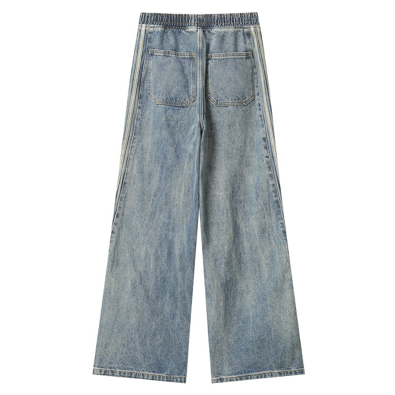 Light Blue Side Three Bars Straight Jeans Men