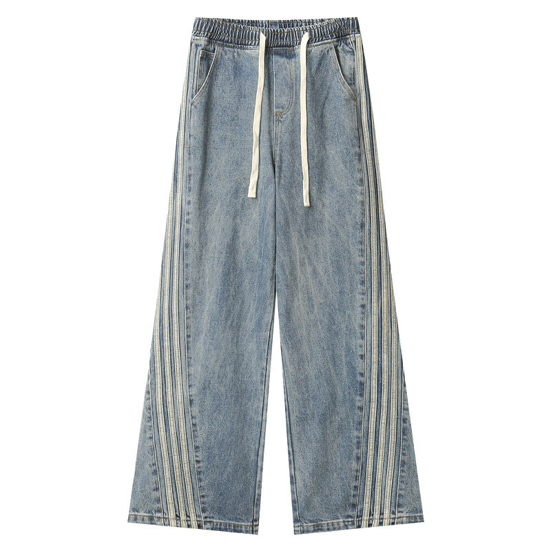 Light Blue Side Three Bars Straight Jeans Men - Light Blue / S