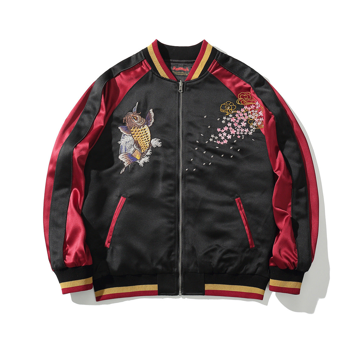 Machine Embroidery Men’s Koi Embroidered Cotton Coat Jacket