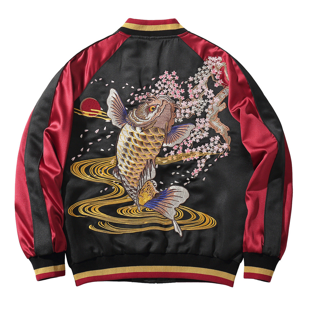 Machine Embroidery Men’s Koi Embroidered Cotton Coat Jacket