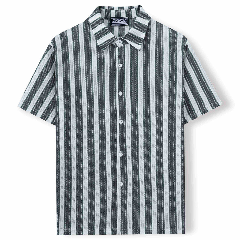 Men’s Beach Casual Yarn-dyed Striped Short-sleeved Lapel Shirt A0407