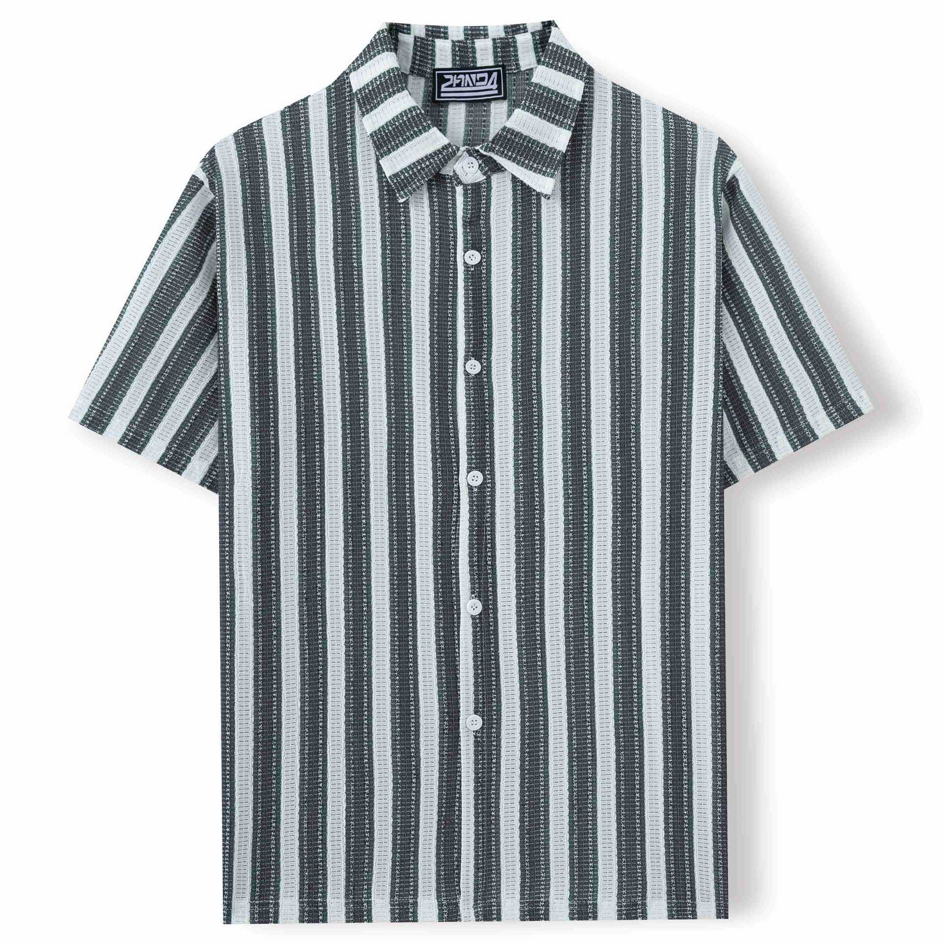 Men’s Beach Casual Yarn-dyed Striped Short-sleeved Lapel Shirt A0407