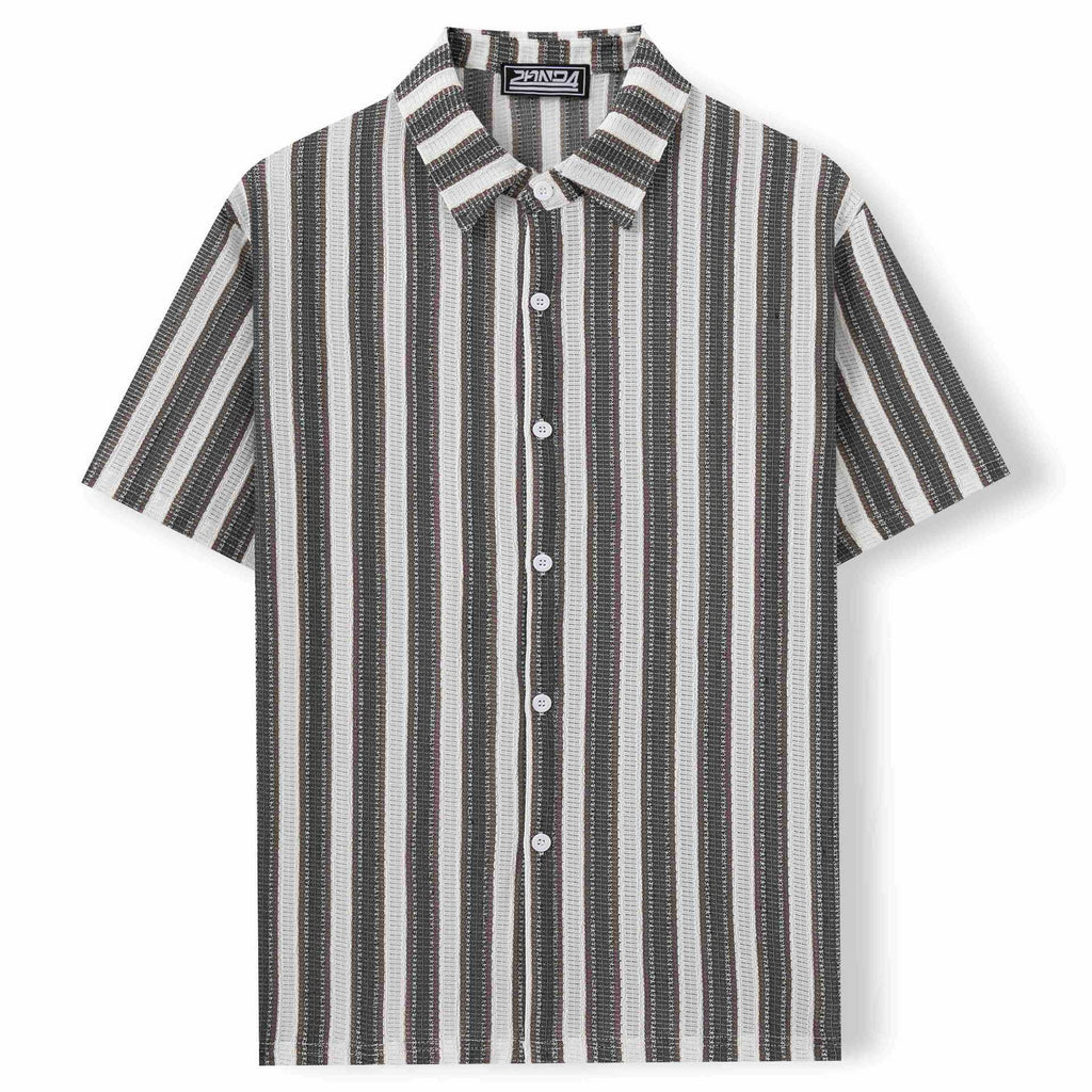 Men’s Beach Casual Yarn-dyed Striped Short-sleeved Lapel Shirt A0407