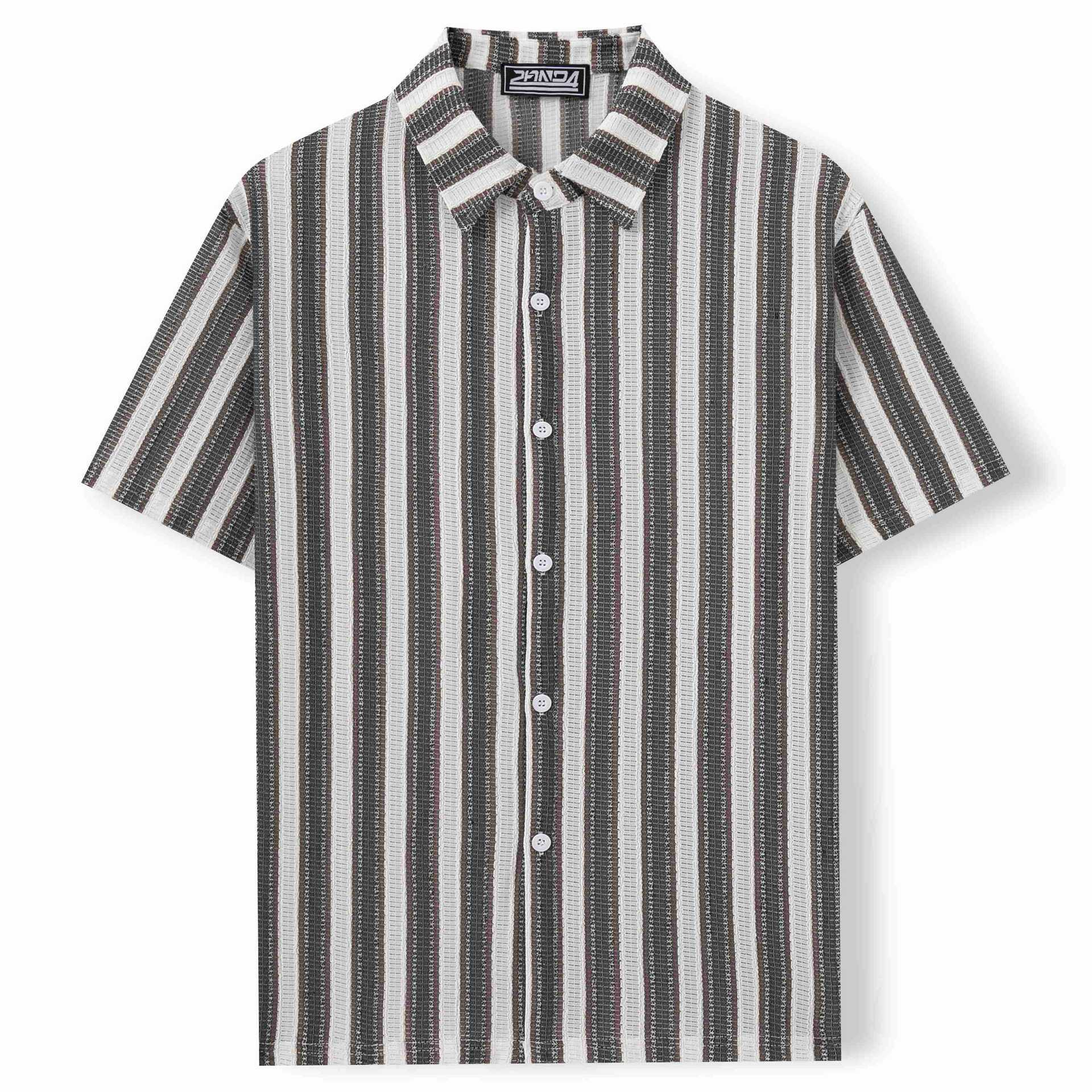 Men’s Beach Casual Yarn-dyed Striped Short-sleeved Lapel Shirt A0407