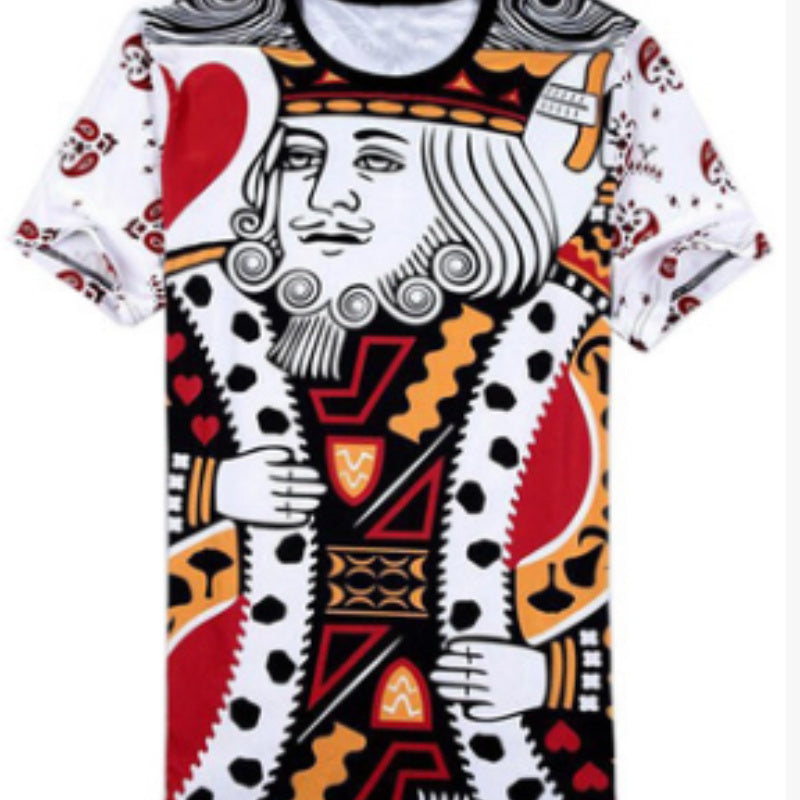 New Men’s Short Sleeved Print Poker King All-Over