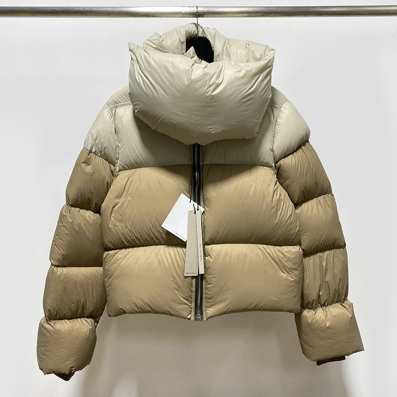 Temperament Commuter White Duck Down Zipper Stand-up Collar - White grey / S