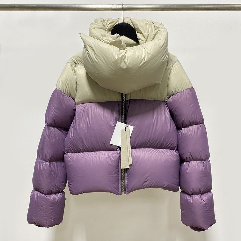 Temperament Commuter White Duck Down Zipper Stand-up Collar - White purple / S