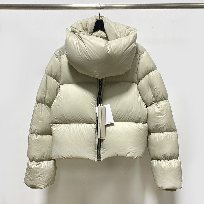 Temperament Commuter White Duck Down Zipper Stand-up Collar - White / S