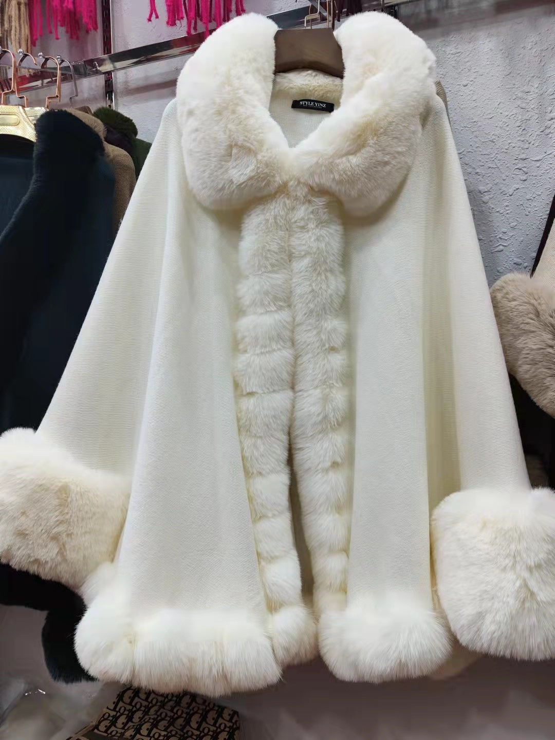 Temperament Shawl Cloak Coat Fur Collar New Knitted Sweater Cardigan - White / One size