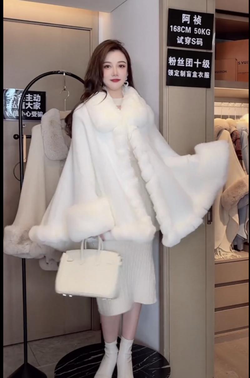 Temperament Shawl Cloak Coat Fur Collar New Knitted Sweater Cardigan - White / One size