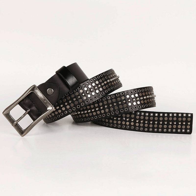 Leather 3.5 Wide Men’s And Women’s Hollow Rivet Belt