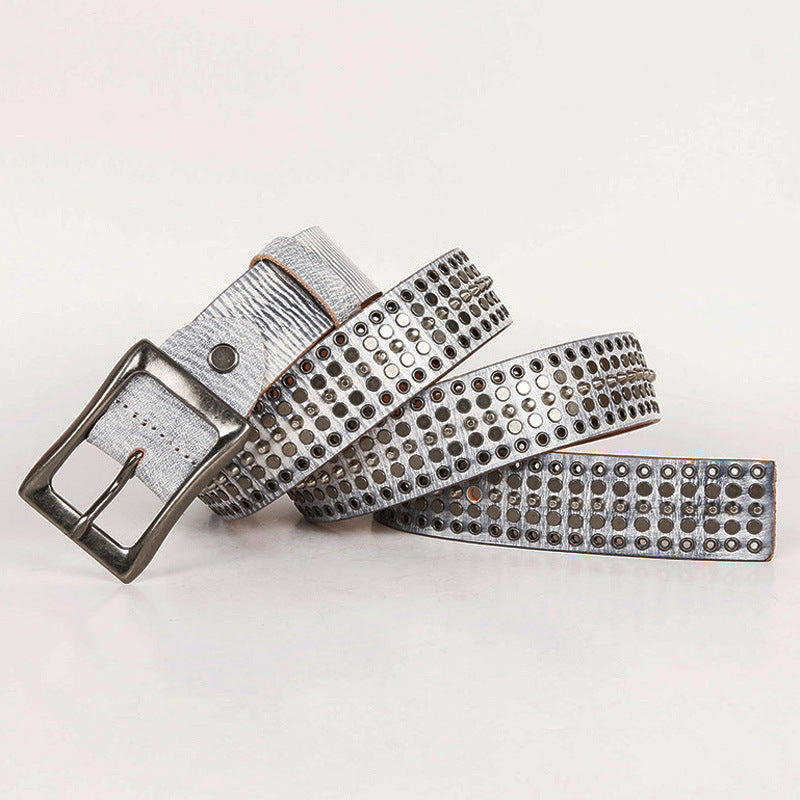 Leather 3.5 Wide Men’s And Women’s Hollow Rivet Belt