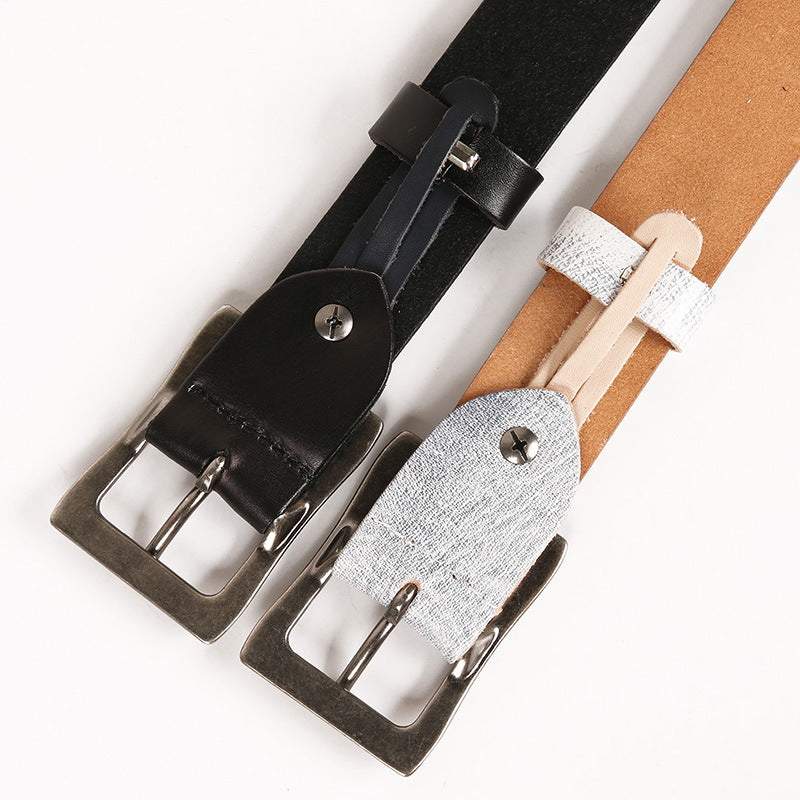 Leather 3.5 Wide Men’s And Women’s Hollow Rivet Belt