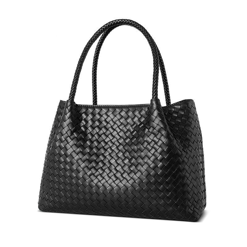 The First Layer of Cowhide Hand-woven Handbags Women’s Picture-in-the-mother Bag - Black