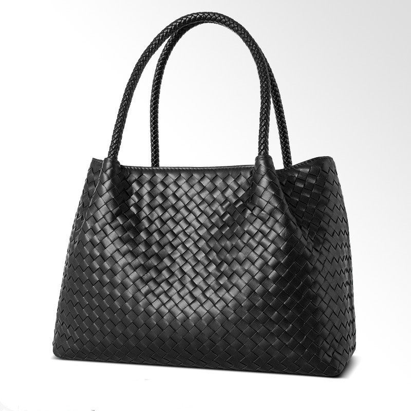 The First Layer of Cowhide Hand-woven Handbags Women’s Picture-in-the-mother Bag - Black Large