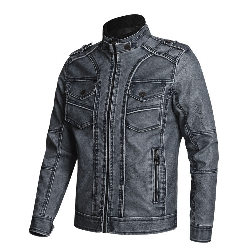 Thick PU Leather Coat Men’s Fashion Casual - Gray / XL