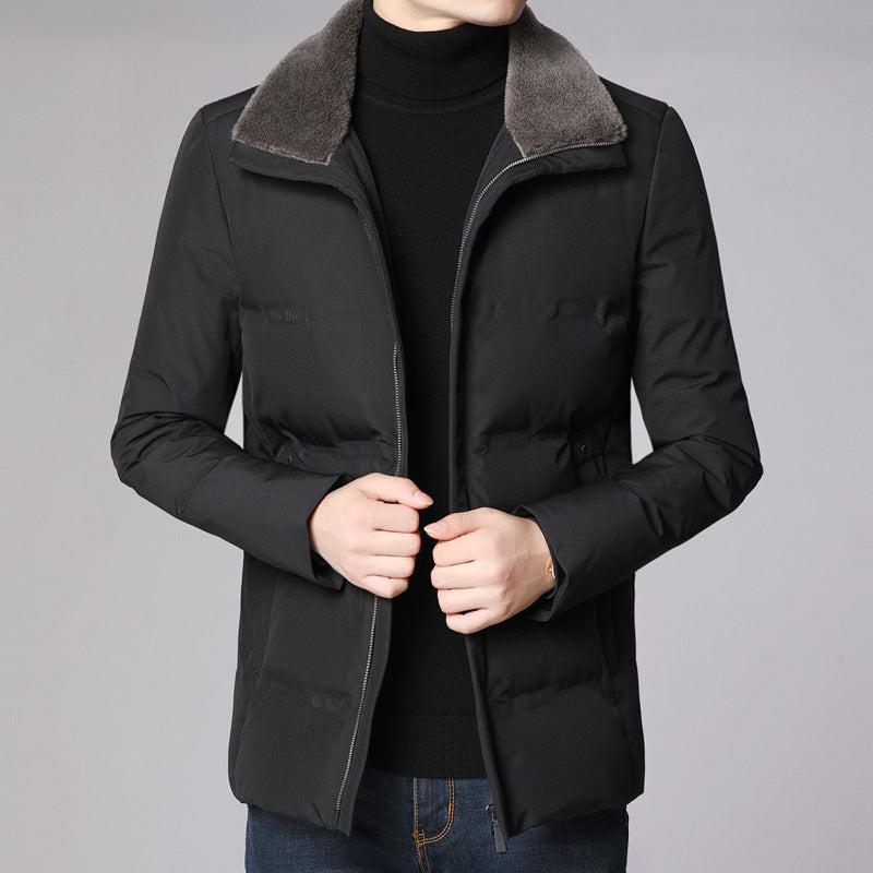 Thick warm white duck down hooded down jacket