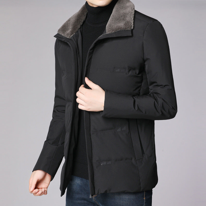 Thick warm white duck down hooded down jacket - Black / L