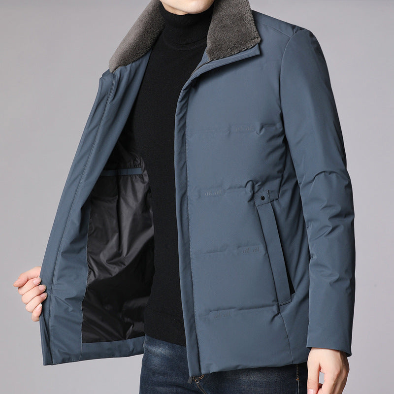 Thick warm white duck down hooded down jacket - Blue / XXL
