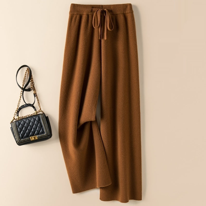 Thick Wool Wide Leg High Waist Drooping Mop Pants - Caramel Color / S