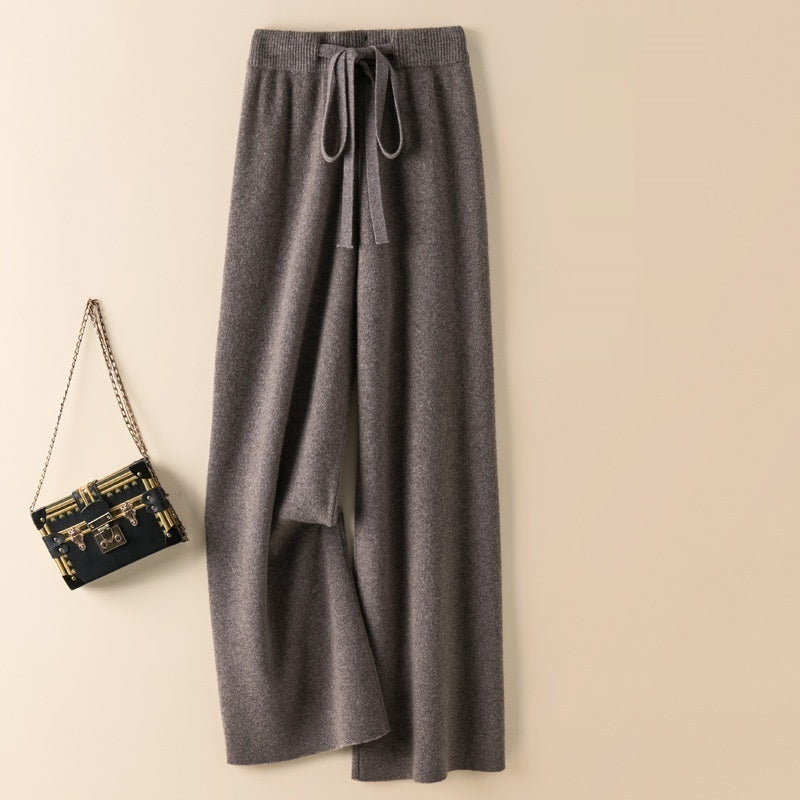 Thick Wool Wide Leg High Waist Drooping Mop Pants - Dark Camel / S