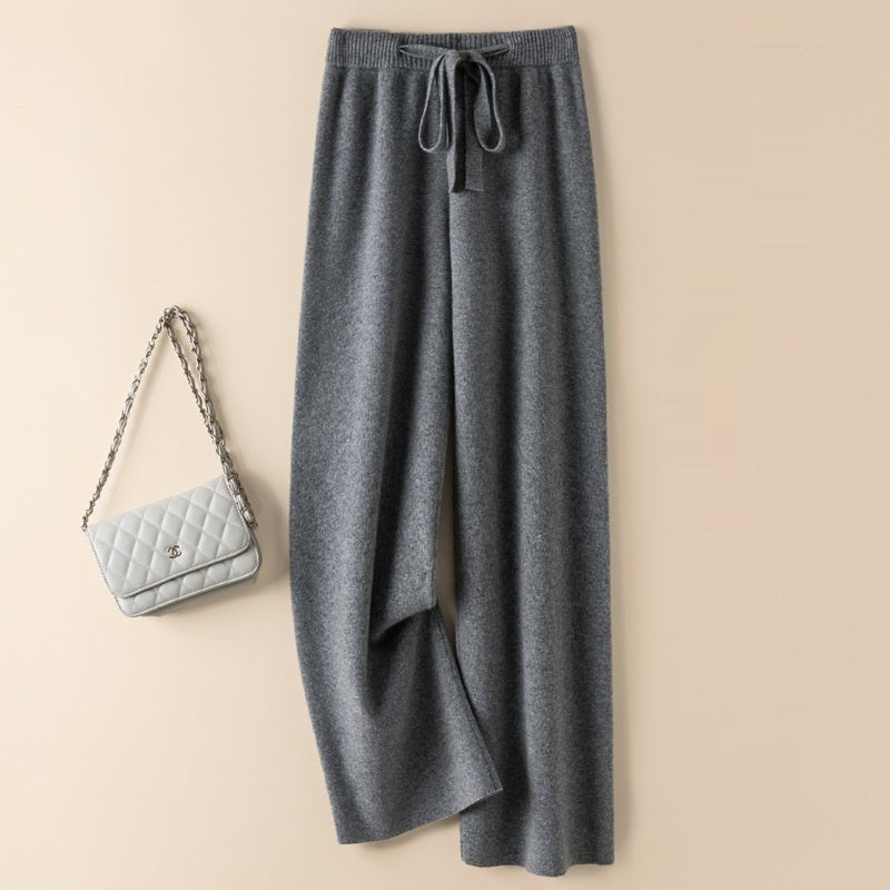 Thick Wool Wide Leg High Waist Drooping Mop Pants - Dark Gray / S