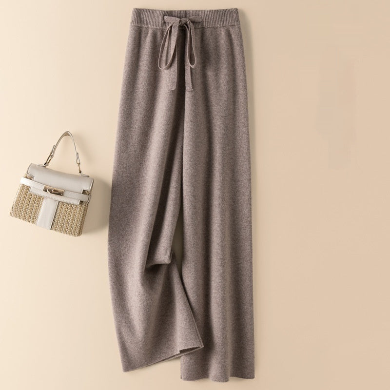 Thick Wool Wide Leg High Waist Drooping Mop Pants - Elegant Camel / S