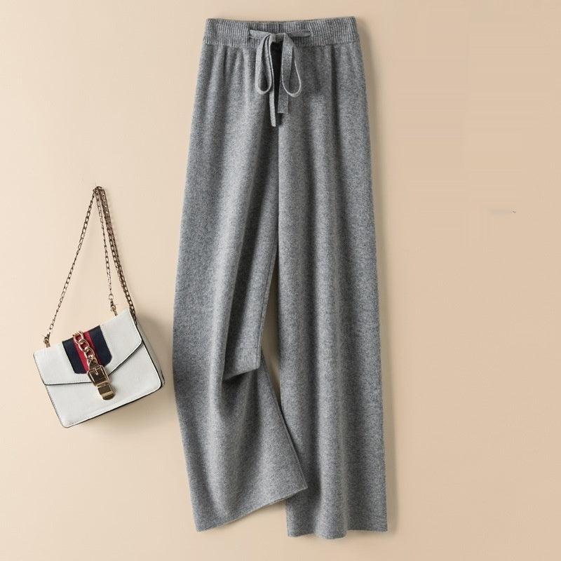 Thick Wool Wide Leg High Waist Drooping Mop Pants - Light Gray / S