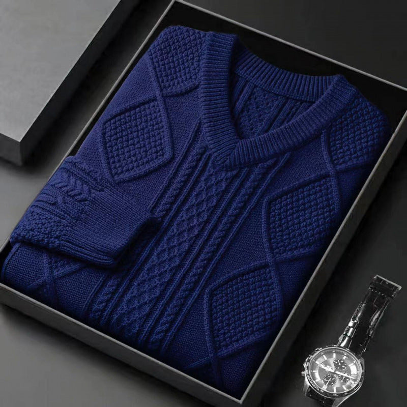 Thickened Collar Thermal Base Sweater For Men - Navy Blue / M