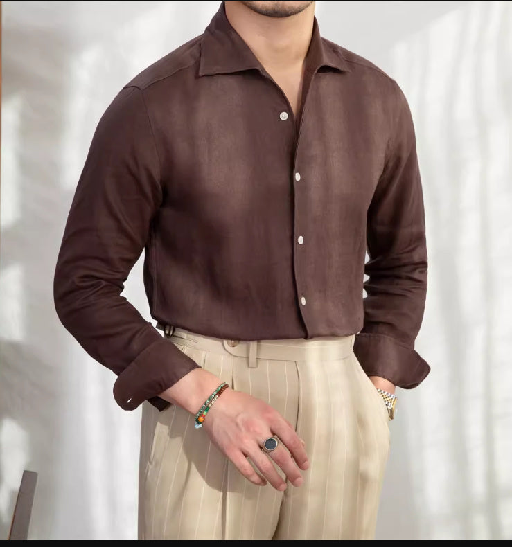 Long Sleeve For Men All-match White Shirt - Brown / 3XL