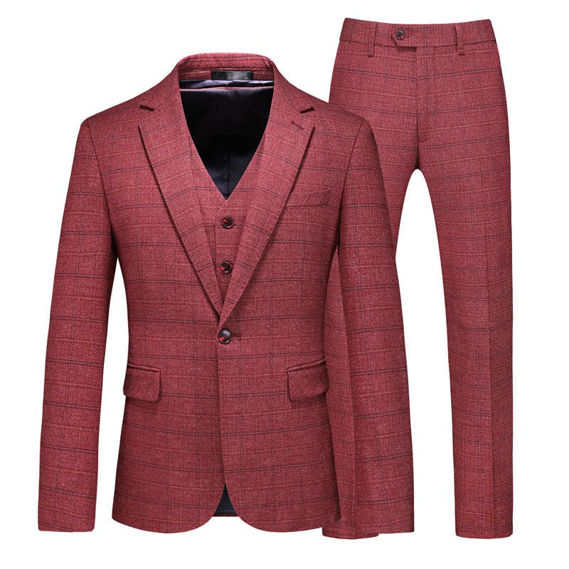 Three-piece Suit For The Groom’s Wedding Dress - Red / S