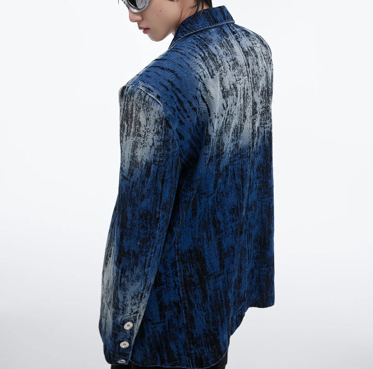 Tie-dyed Distressed Design Padded Shoulder Suit Jacket Loose