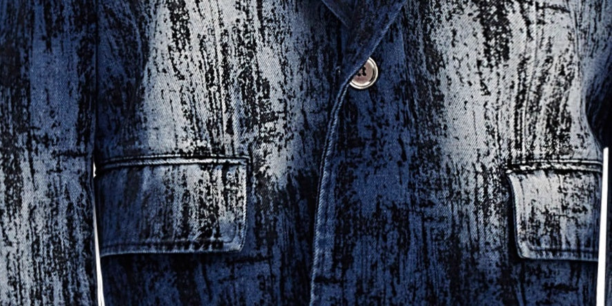 Tie-dyed Distressed Design Padded Shoulder Suit Jacket Loose