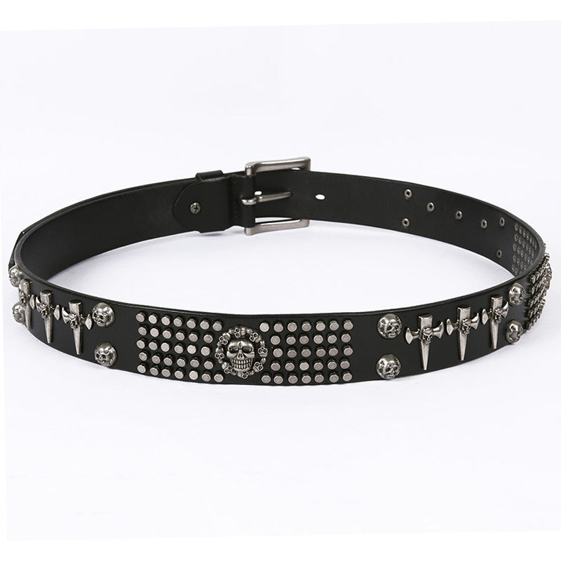 Punk Style Leather Men’s DJ Belt With Skull Head All-Match Belt