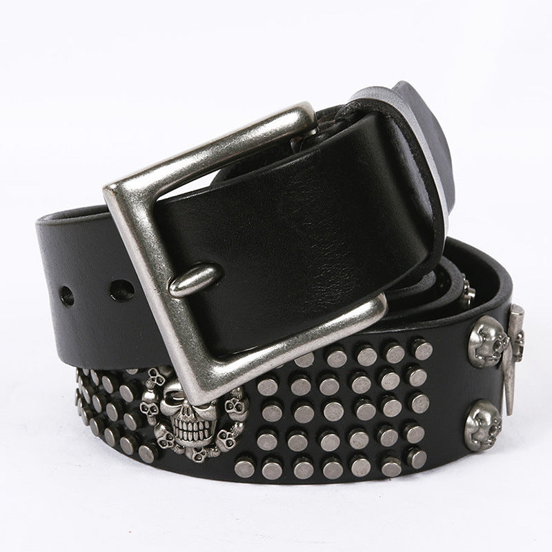 Punk Style Leather Men’s DJ Belt With Skull Head All-Match Belt