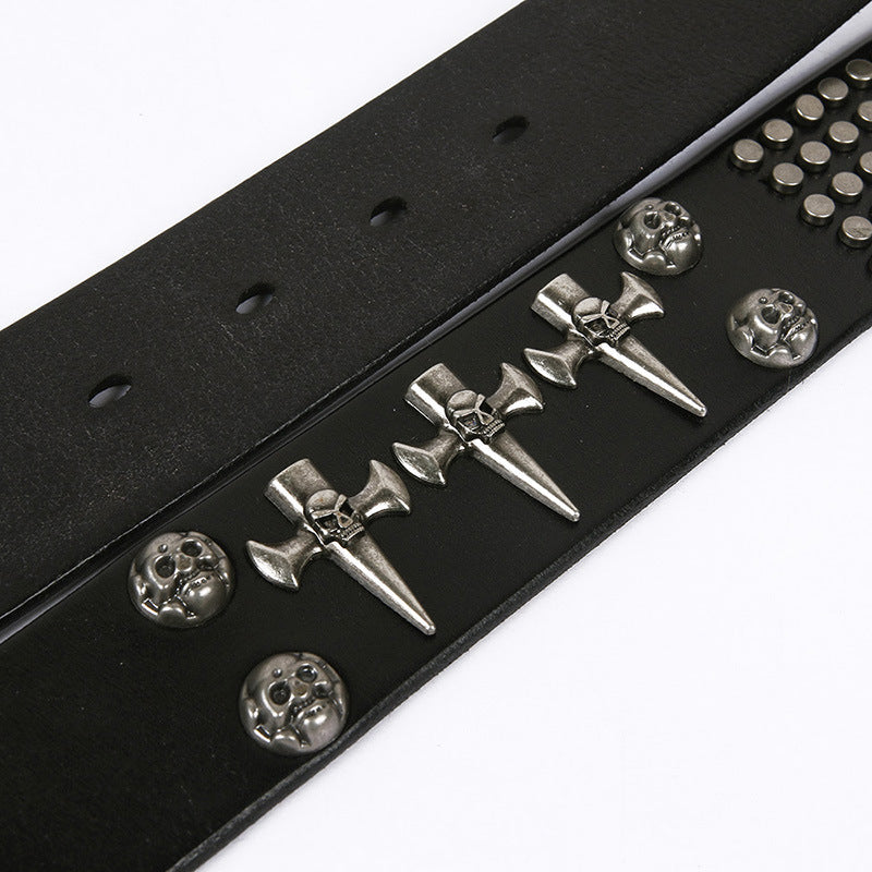 Punk Style Leather Men’s DJ Belt With Skull Head All-Match Belt