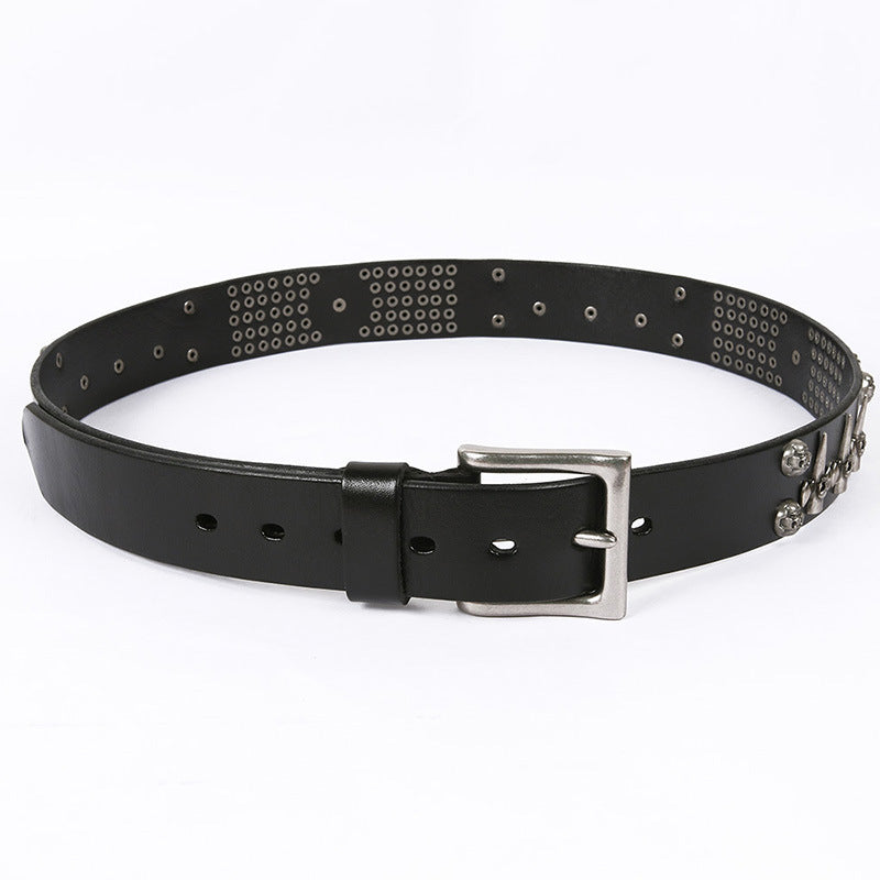 Punk Style Leather Men’s DJ Belt With Skull Head All-Match Belt
