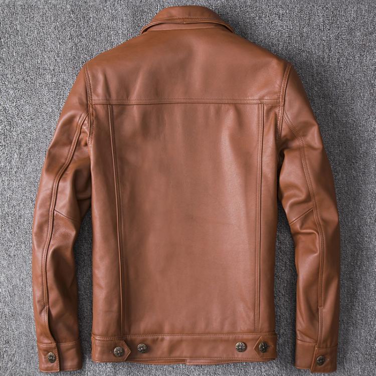 Top Layer Cowhide Leather Single-Breasted Men’s Lapel Jacket Leather Jacket