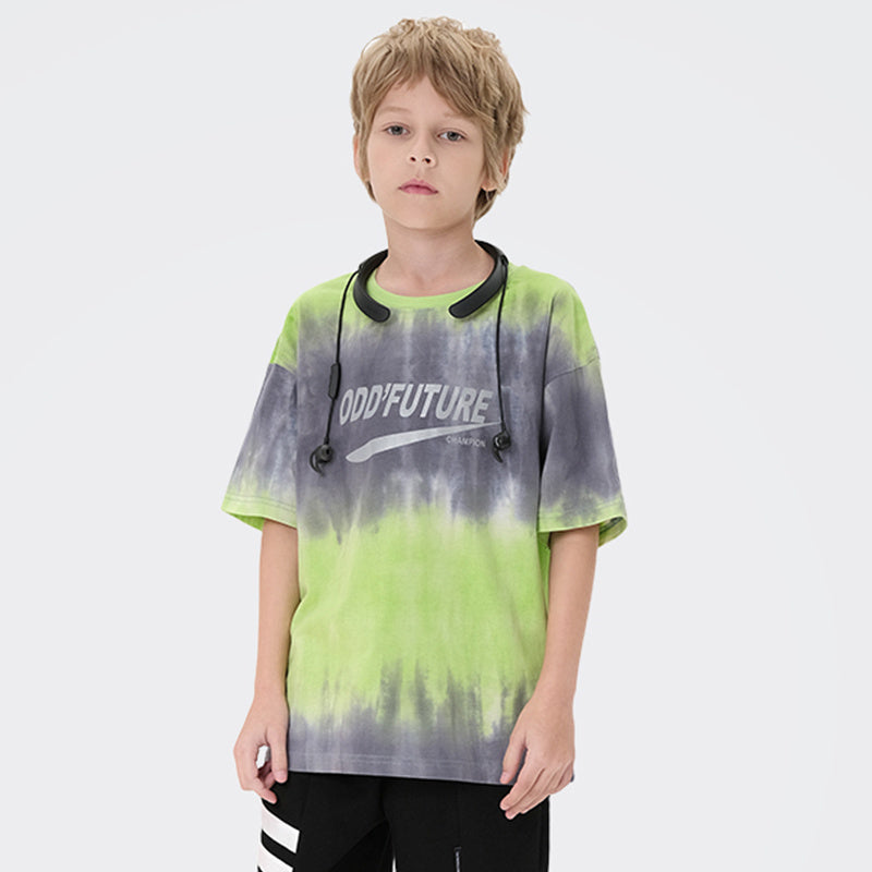 Trendy Brand Hip-Hop Loose T-Shirt In Big Kids - Green gray / 120cm